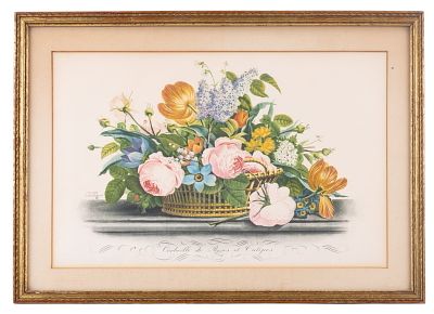 J.L. Prevost Botanical Lithograph. Colored botanical lithograph titled "Corbeille de Roses et 