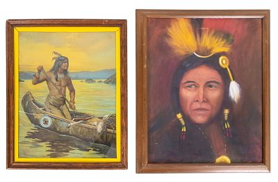 Native American-Themed Portraits / Artwork. Two Native American themed artworks including a 
