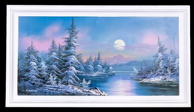 K. Horden Signed Winterscape O/C. Framed oil on canvas winter landscape depicting a snow-covered 