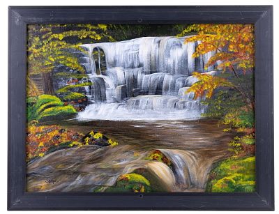 Signed Oil on Canvas Landscape. Contemporary oil on canvas landscape painting depicting a 