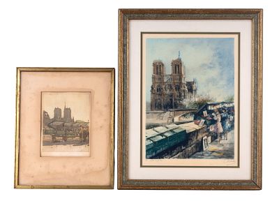 Signed Vintage Prints Notre Dame de Paris. Notre Dame de Paris prints with plate mark. Both 