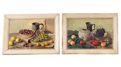 Pair Henk Boj Vintage Fruit Relief Prints, Framed. Vintage pair of framed signed-in-plate fruit 