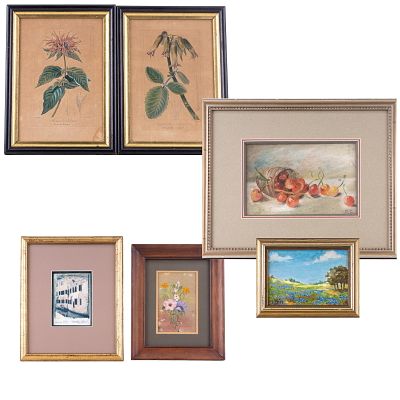 Art Grouping of Sill Life, Flowers, Venice. Grouping of (6) art pieces -(5) of them under glass- 