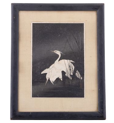 Japanese Kacho-e Woodblock Print After Ito Sozan. Float framed Japanese kacho-e woodblock print 