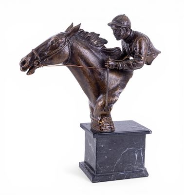 Bronze Jockey "Delaware Park" Jockey + Horse. Delaware Park Bronze Equestrian Race Horse and 