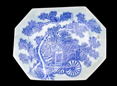 Japanese Meiji Transferware with Celadon Glaze. A Japanese Meiji period porcelain platter 