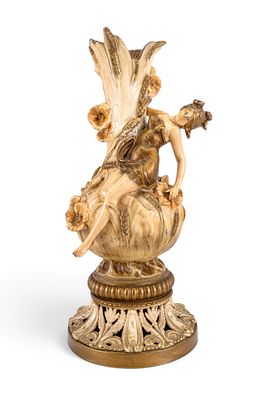 Cast Metal Lamp Base with Figural Design. Cast metal lamp base featuring a figural design of a 