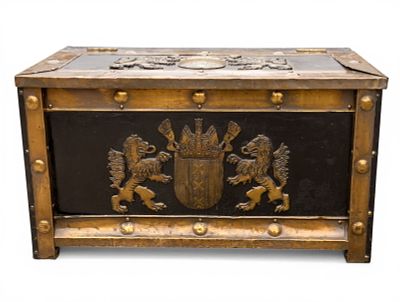 Antique Storage Box w/ Holland Crest. Antique storage box with applied brass lions and Holland 