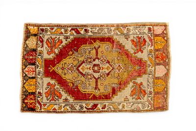 Antique Turkish Throw Rug. Antique Turkish throw rug. Measures approx. 2'9" x 1'7". Condition: 