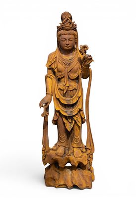 Composite Garden Accent Guanyin Statue. Large composite figural statue depicting Guanyin. 