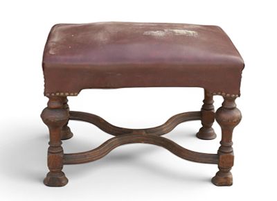 Vintage Leather Ottoman Stretcher Base. antique or vintage reddish color leather topped ottoman 
