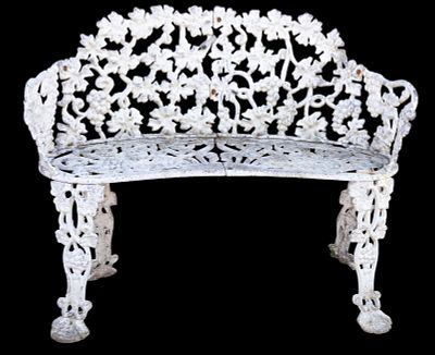Cast Metal White Garden Bench. Cast metal white garden bench with grapevine design. Back legs 