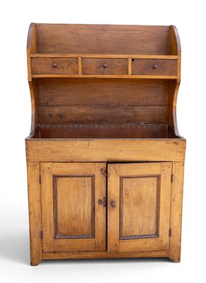 Copper Lined Dry Sink with Top Rack. Two doors under the sink and a high back with plate rack / 