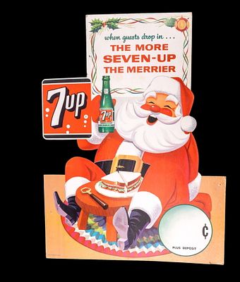 Vintage 7-Up Santa Advertising Sign. Vintage 7-Up advertising sign approx. 17.5" W x 23.5" H 