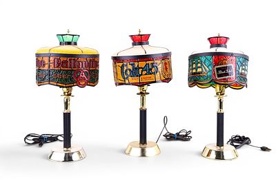 Vintage Advertising Bar Beer Lamps. Three vintage advertising bar lights, each approximately 18" 