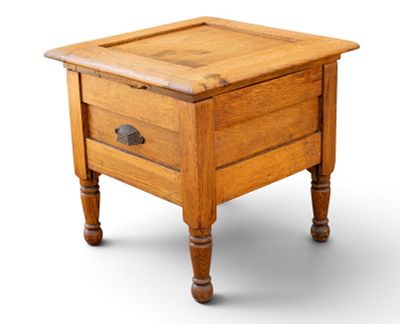 Antique Discreet Oak Bedside Table Toilet. An antique discreet toilet bedside table with hinged 