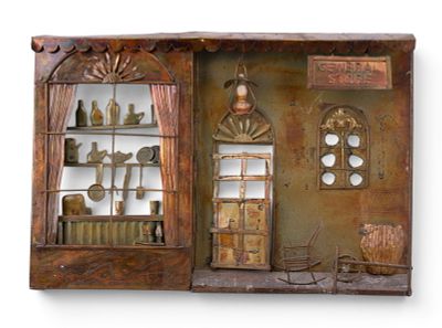 Copper Dimensional General Store Placard. Dimensional copper placard depicting a general store 