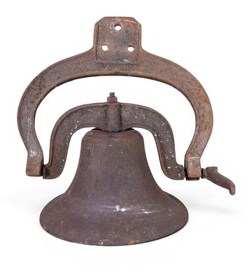 Heavy Cast Iron Farm Bell attr. C.S. Bell Co.?. Heavy antique cast iron farm bell with original 