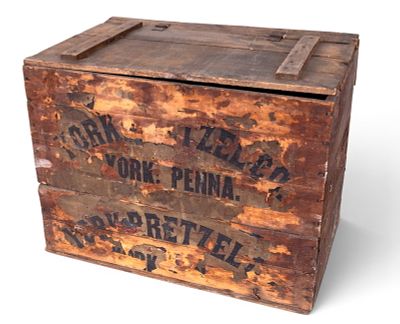 Vintage York Pretzel Company Crate. Vintage wooden crate with stenciled lettering advertising 