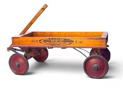 Wooden Pull Wagon w/ Cupp Grocery Logo. Wooden pull wagon featuring a stenciled ?Cupp Grocery 
