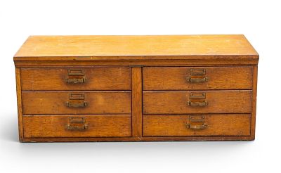 Oak Apothecary Filing Cabinet. Oak apothecary filing cabinet with 4-drawers, iron hardware, and 