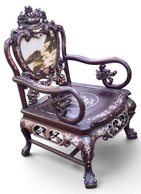 Chinese Rosewood Mother of Pearl & Dragon Armchair. A hand crafted Chinese rosewood 