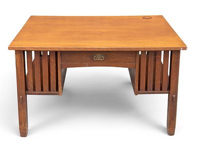 Labeled Stickley Desk with Built-In Bookcases. Mission Oak Arts &amp; Crafts Desk With Built-In 