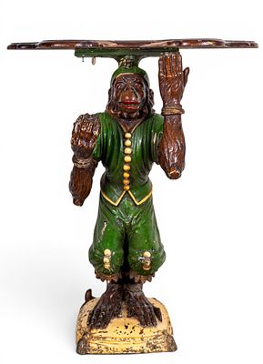 Early "Bombay Winston" Bellhop Monkey Foyer Table. An early 'Bombay Winston" bellhop monkey 