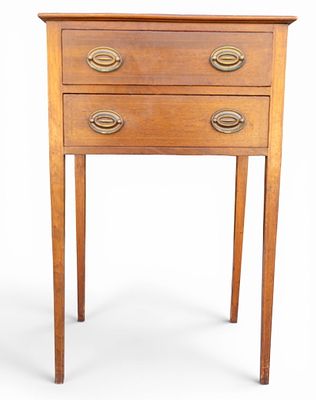 Edwardian Style Side Table. An Edwardian style side table with minimal wood inlay, brass pulls 