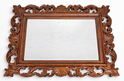 Large Carved Mahogany Wall Mirror. Large decorative wall mirror in a richly carved mahogany 