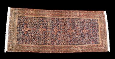 Antique Persian Hall Rug. Antique Persian hall rug featuring a blue field densely packed with an 