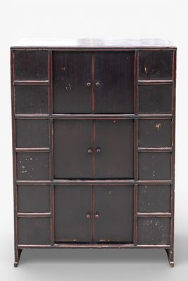 19th C Korean 3-Story Book Chest / Cabinet. A Korean / Asian three-story book chest / kitchen 