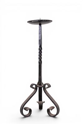 Wrought Iron Tripod Pillar Candle Stand. Wrought iron tripod candle holder with twisted stem and 