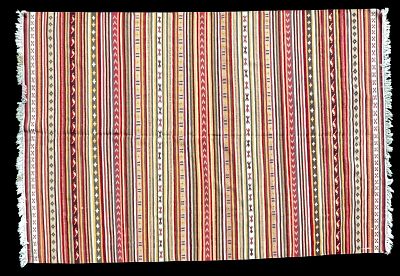 Flatwoven Kilim Area Rug ~ 6.5'x 9.75'. Flatwoven Kilim area rug in multicolored patterns with 