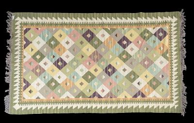 Hand-Woven Flat Weave Wool Rug w/ Tribal Design. Hand Woven flat weave wool rug with tribal 
