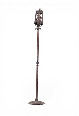 Gothic Revival Bronze Floor Lamp. Gothic Revival bronze floor lamp featuring a spiral-twist 