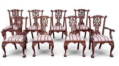 Set of 8 Chippendale Mahogany Dining Chairs. Set of eight Chippendale-style carved mahogany 