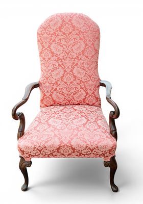 English Mahogany High Back Lolling Chair. English mahogany high back lolling chair featuring a 