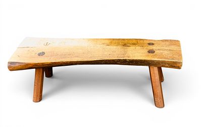 Half Log Artisan Made Wooden Bench. Early 20th century half log Artisan made wooden bench. 