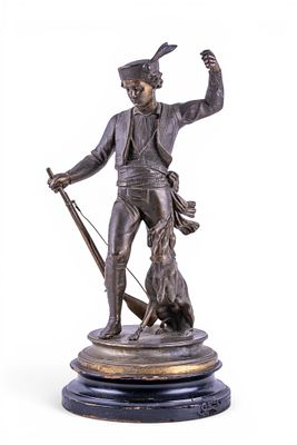 Bronze Figure of a Fox Hunter w/ Dog. Bronze figural sculpture depicting a fox hunter or 