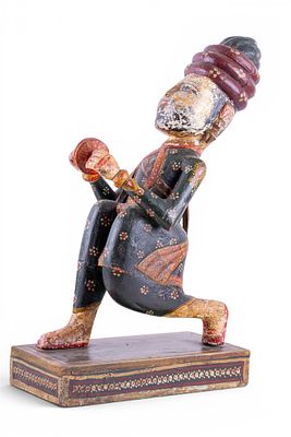 Polychrome Painted Wooden Figural Sculpture. Unusual carved polychrome painted wooden figural 