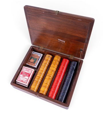 C. H Willett Black Walnut & Bakelite Poker Set. A vintage poker set by Consider H. Willett 