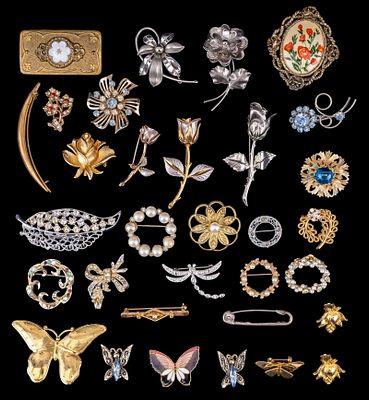 Napier Sterling and Vintage Jewelry. A vintage sterling Napier diaper pin and a large selection 