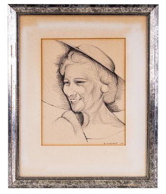 1962 Ernest F. Muehlmatt (Am 1927-2016) Portrait. A framed sketch / drawing depicting the 