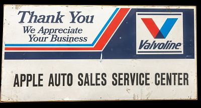 Valvoline Apple Auto Sales Metal Advertising Sign. Large metal advertising sign for Valvoline 