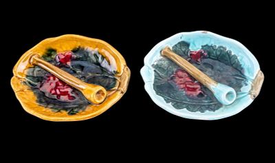 Vintage Ceramic Leaf Ashtrays. Two vintage ceramic ashtrays. Each ashtray is leaf-shaped and 