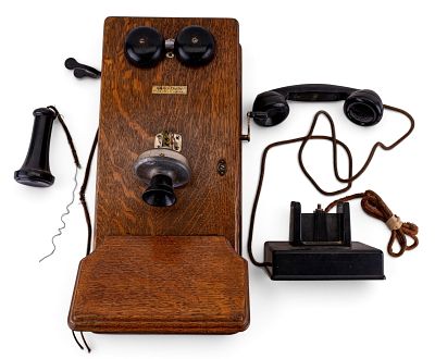 Early Golden Oak WE Wall Mounted Phone. Early golden oak Western Electric wall-mounted phone 