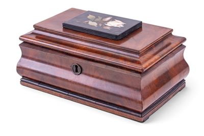 Antique Inlaid Wood Jewelry Box. Antique wooden jewelry box of rectangular form with molded 