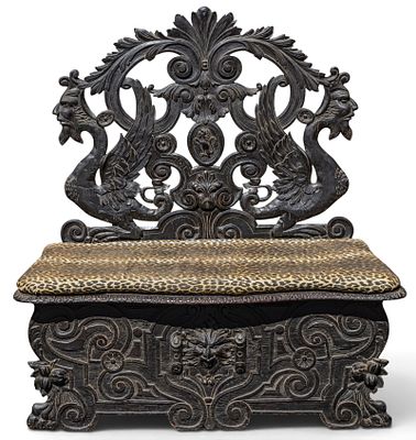 Ornately Carved Renaissance Revival Hall Bench. Ornately hand-carved Renaissance Revival style 