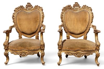 Antique French Louis XV Giltwood Chairs. Antique French Louis XV style (Rococo Revival) giltwood 